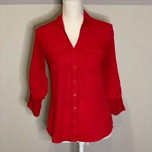 Red quarter sleeve dress shirt.